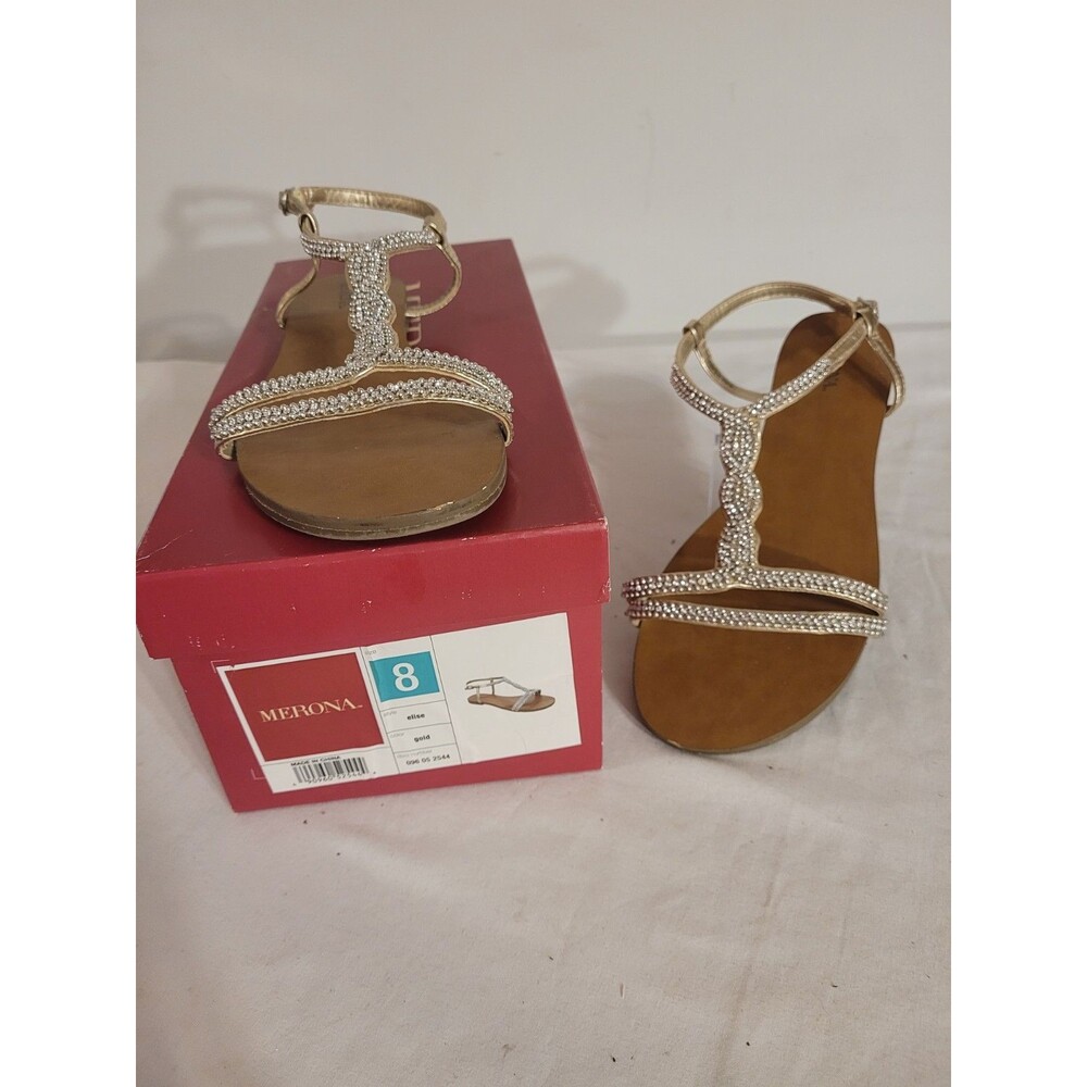 Merona Elise Gold Shiny Wmns Sandals Sz 8 W/box